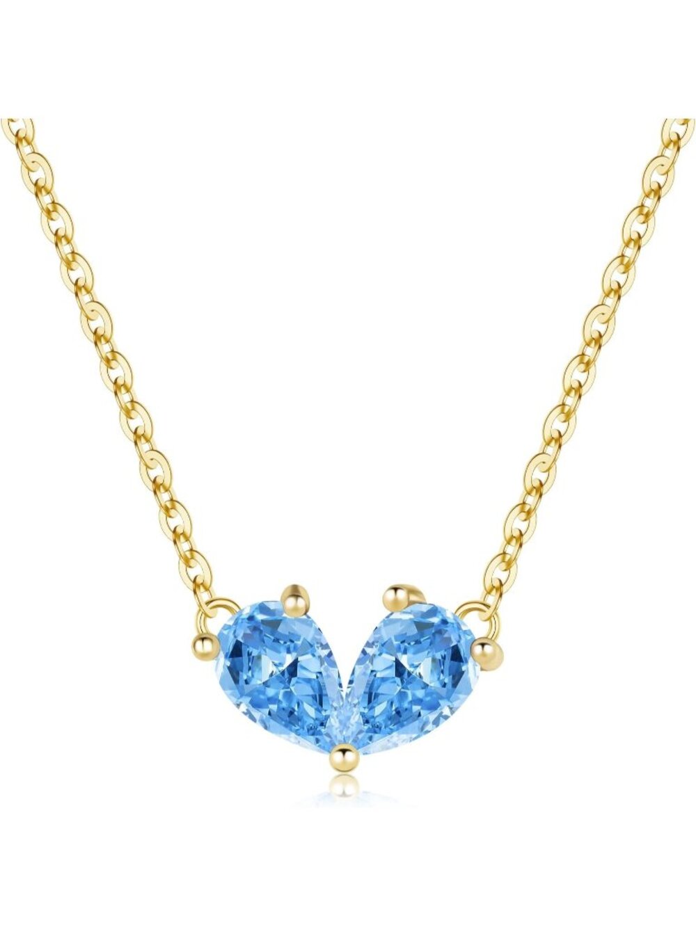 Women's Blue And Glod 14 K Dainty Gold Plated Heart Birthstone Necklaces
